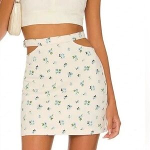 WeWoreWhat Cream and Blue Cut Out Pencil Mini Skirt